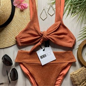 Beach Riot Copper Orange Shimmer Knot Bikini Set